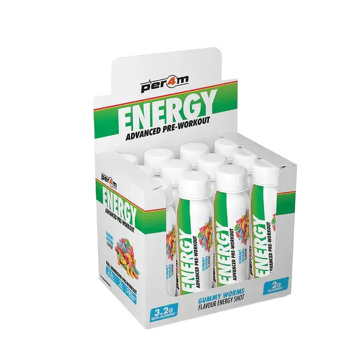 Per4m Energy Pre Workout Shots, box of 12 x 100ml bottles